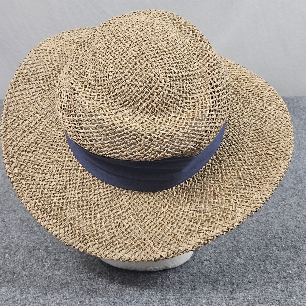 Turner Hats Wide Brim Sun Hat L XL Packable Straw Blue Band Resort Beach Coastal - Picture 3 of 7